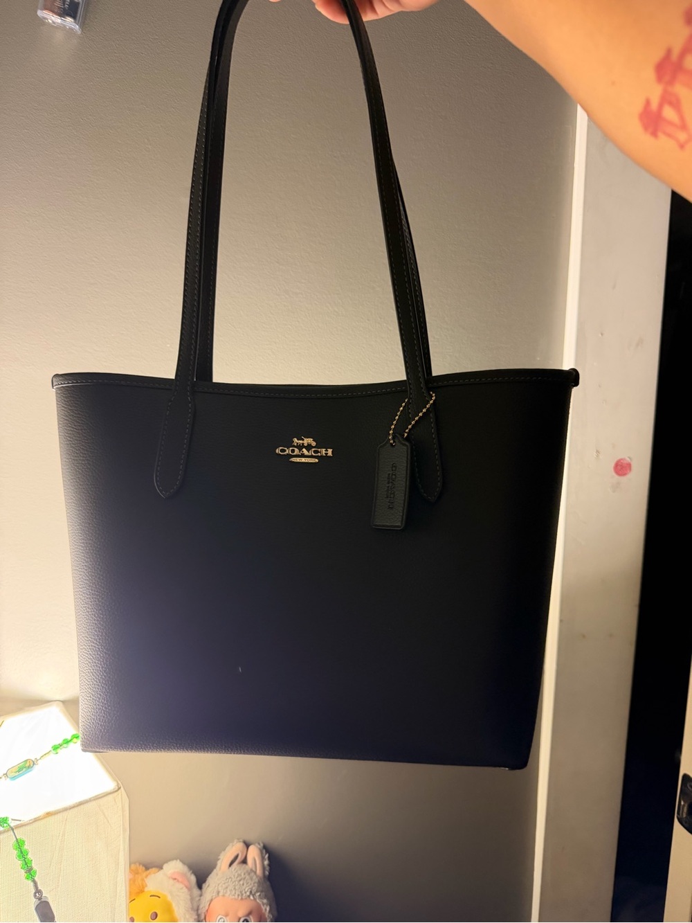 Coach Black Leather Tote with Gold Logo